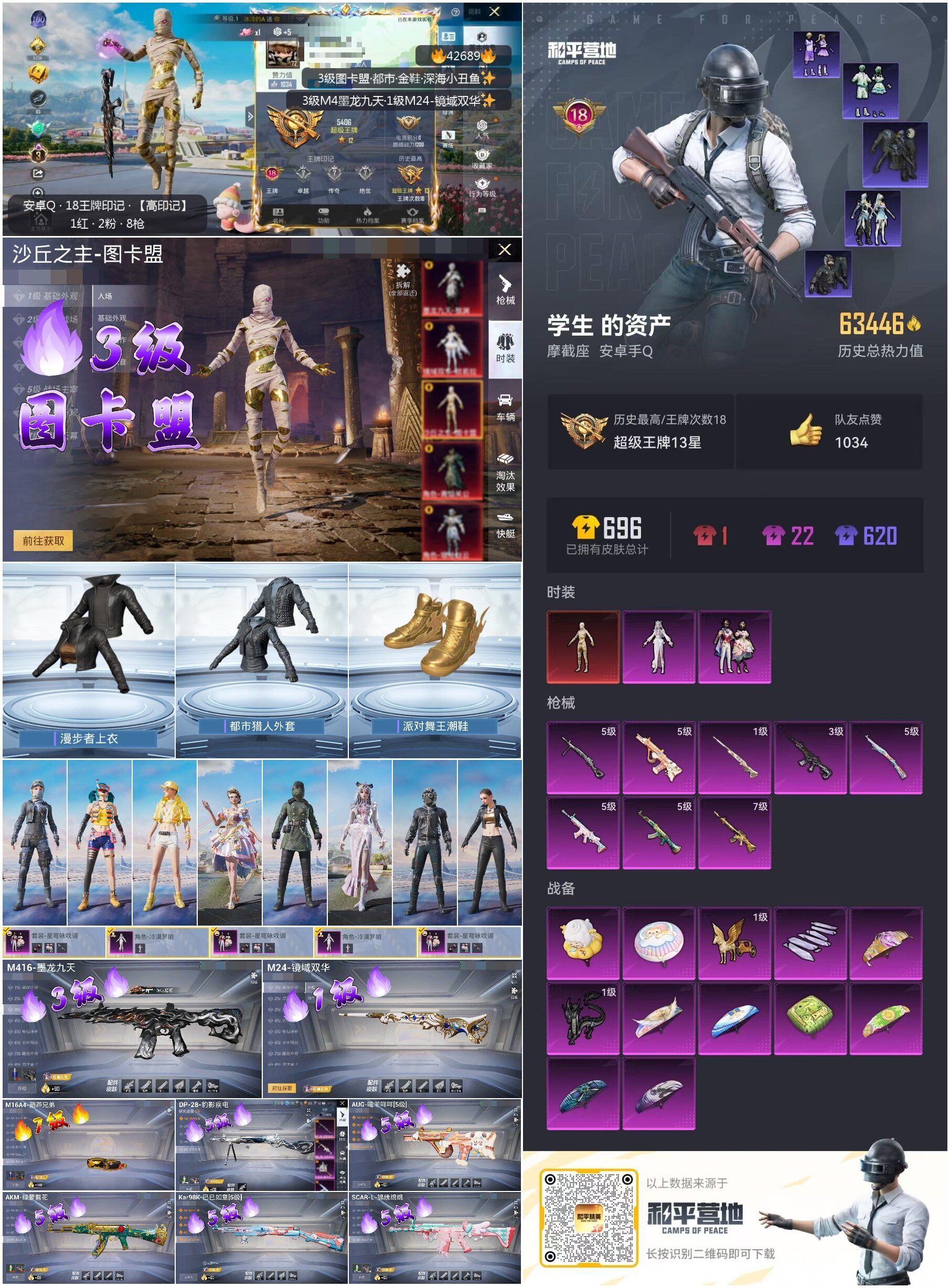 和平精英账号安卓QQ0载具-145套装-219枪皮-XS1038+ 安卓Q-1红装3稀有2粉装8特效枪14热门145套装