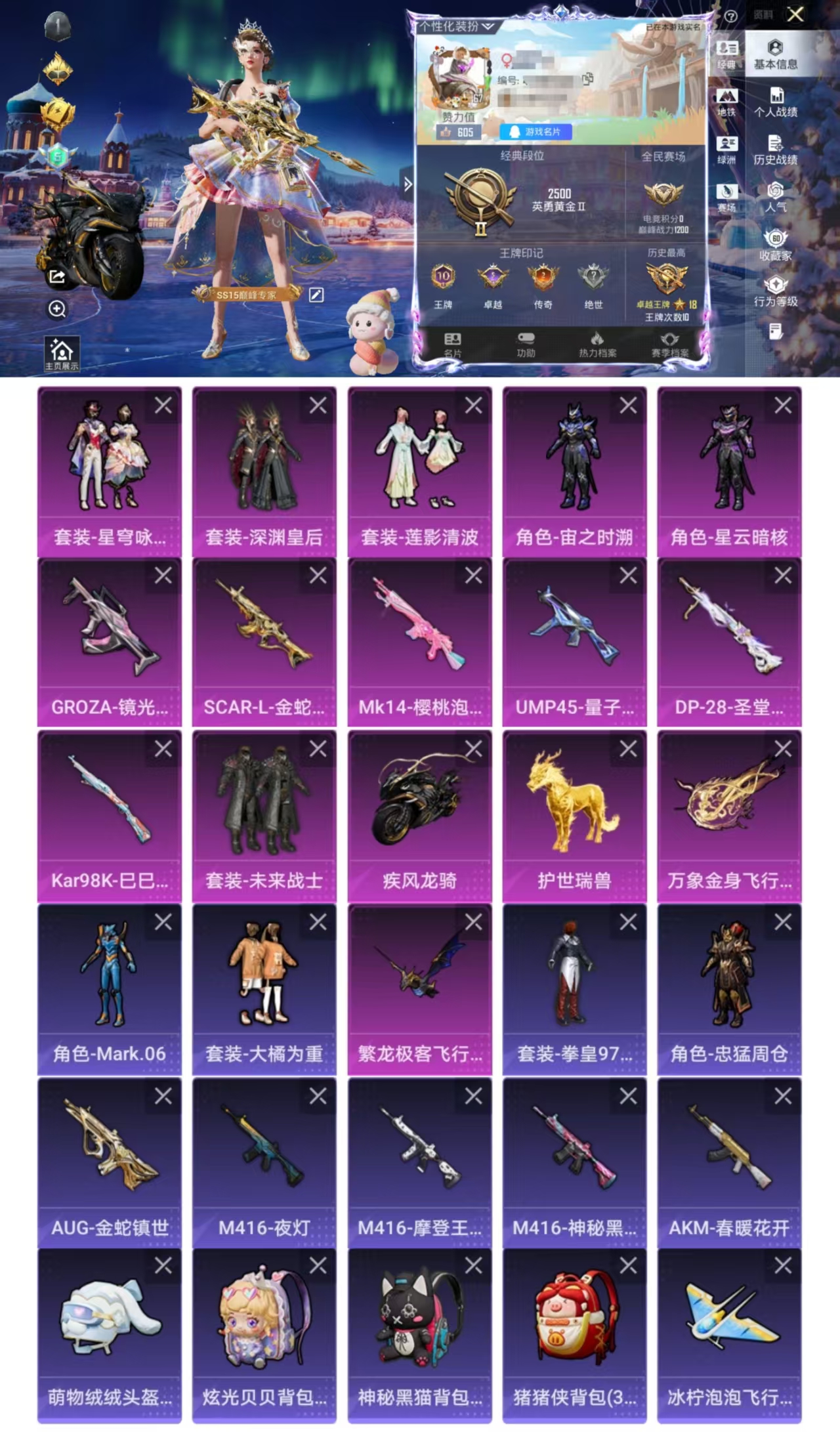 和平精英账号安卓QQ2载具-157套装-211枪皮-DYH17790+【2载具6粉装6特效2飞行器】安卓Q-2载具6粉装