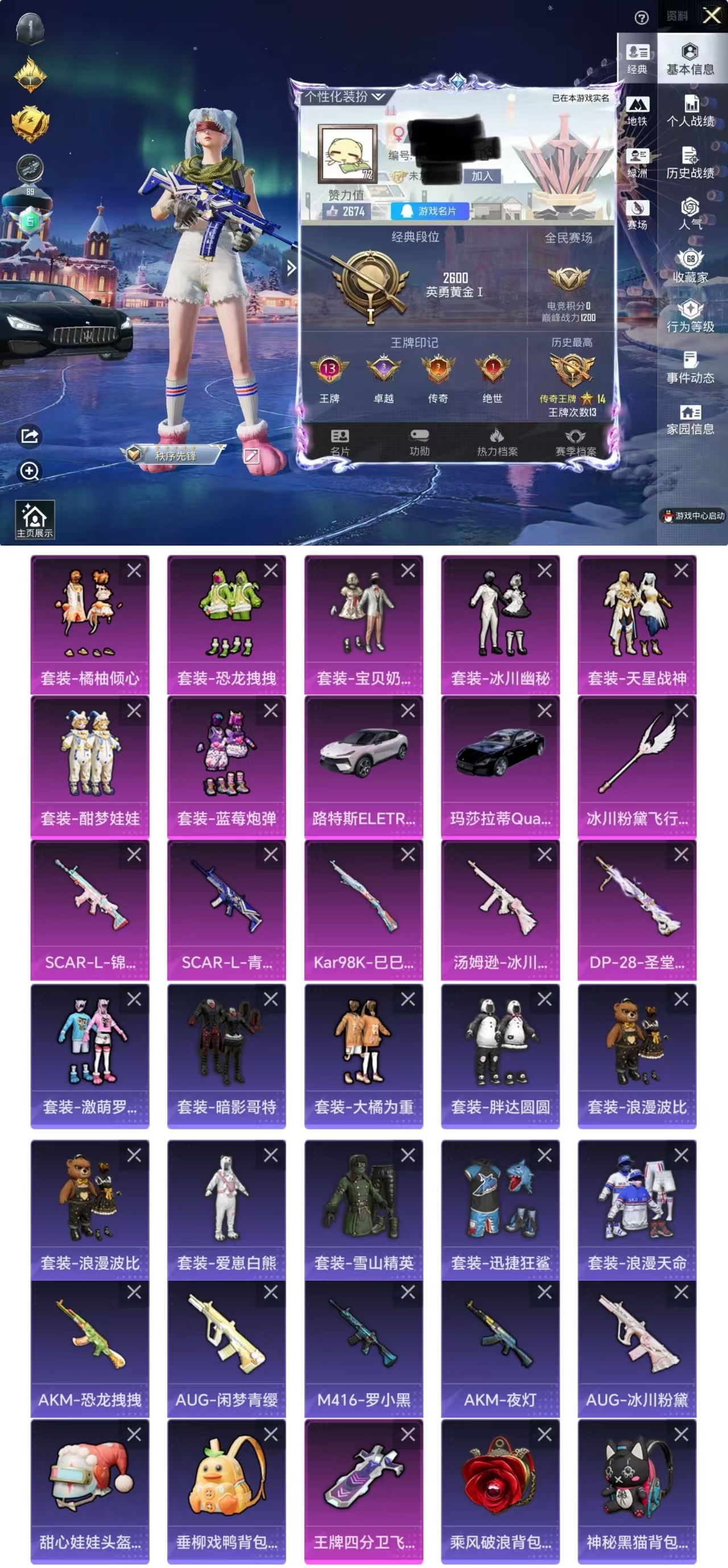 和平精英账号苹果QQDYH17788【2载具7粉装5特效 暗影哥特 M4罗小黑】苹果Q-1稀有2载具7粉装5特效枪23热