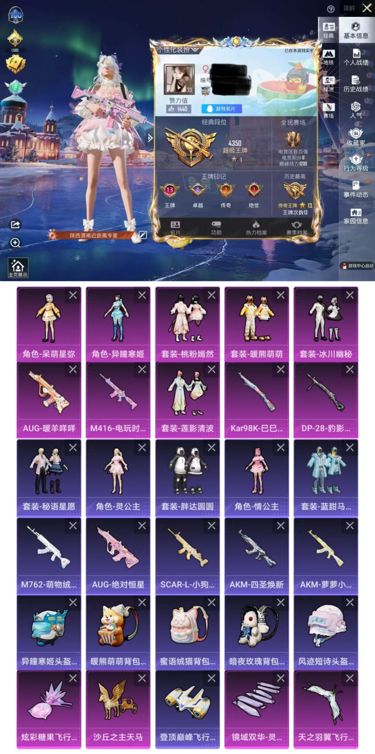 和平精英账号苹果QQ0载具-176套装-221枪皮-DYH17822+【6粉装4特效 4飞行器 胖达圆圆】苹果Q-6粉装