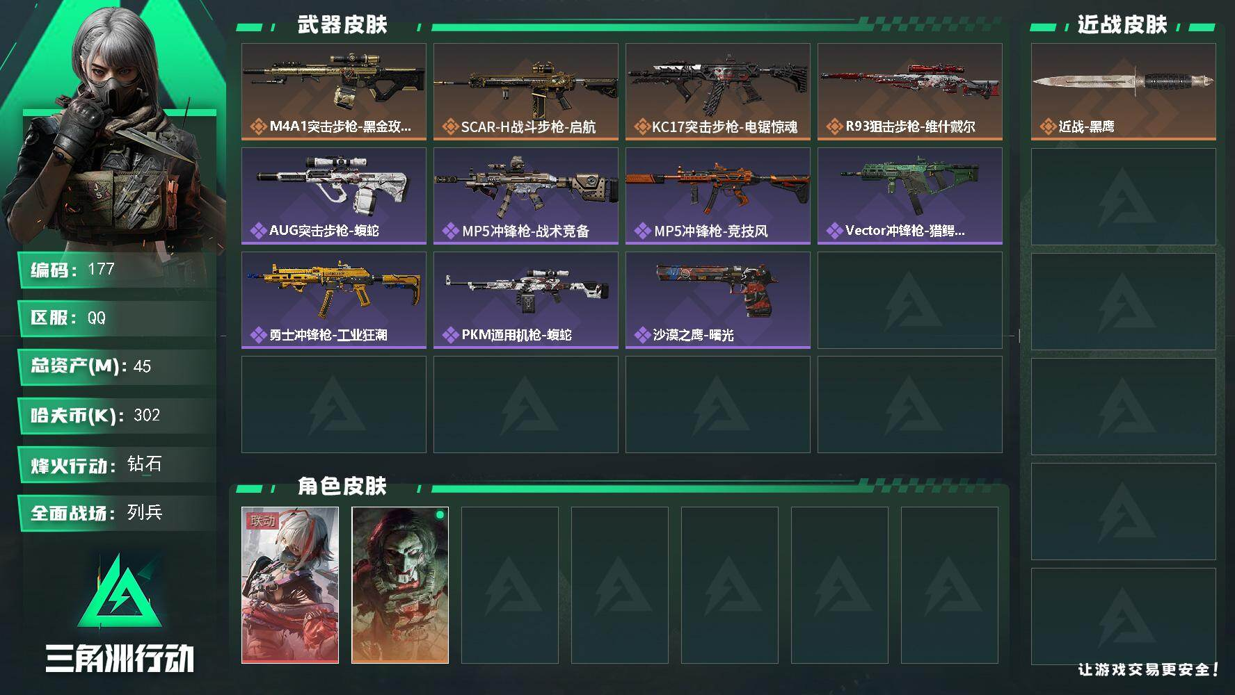 三角洲行动账号QQXXSJZ2003【红皮戴尔】三端互通-总价值46M-哈夫币583k-烽火地带等级50-烽火地带【干