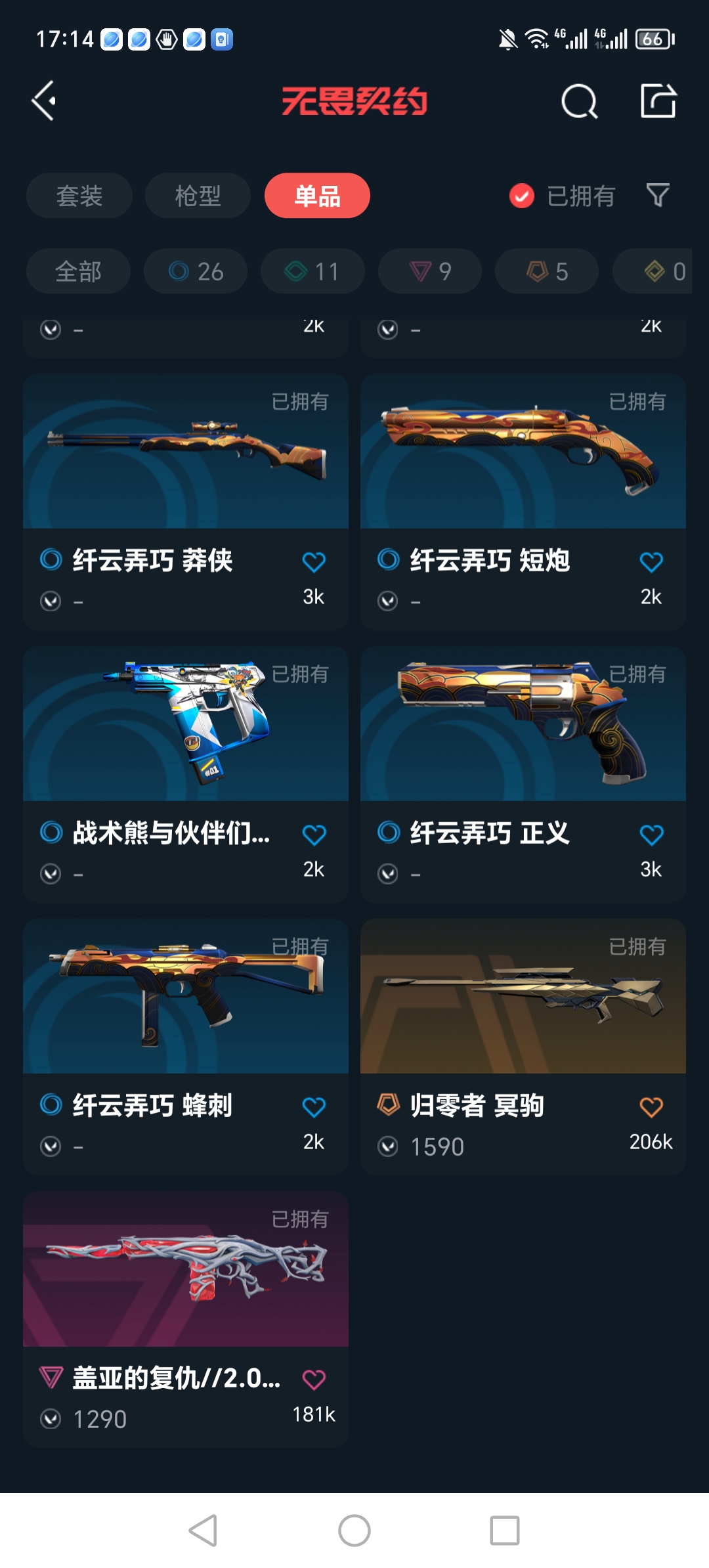 无畏契约账号QQZMWW531+【英雄23 皮肤51 皮肤总价值：17970 使用源晶点数：655】 堕天遗武狂徒 