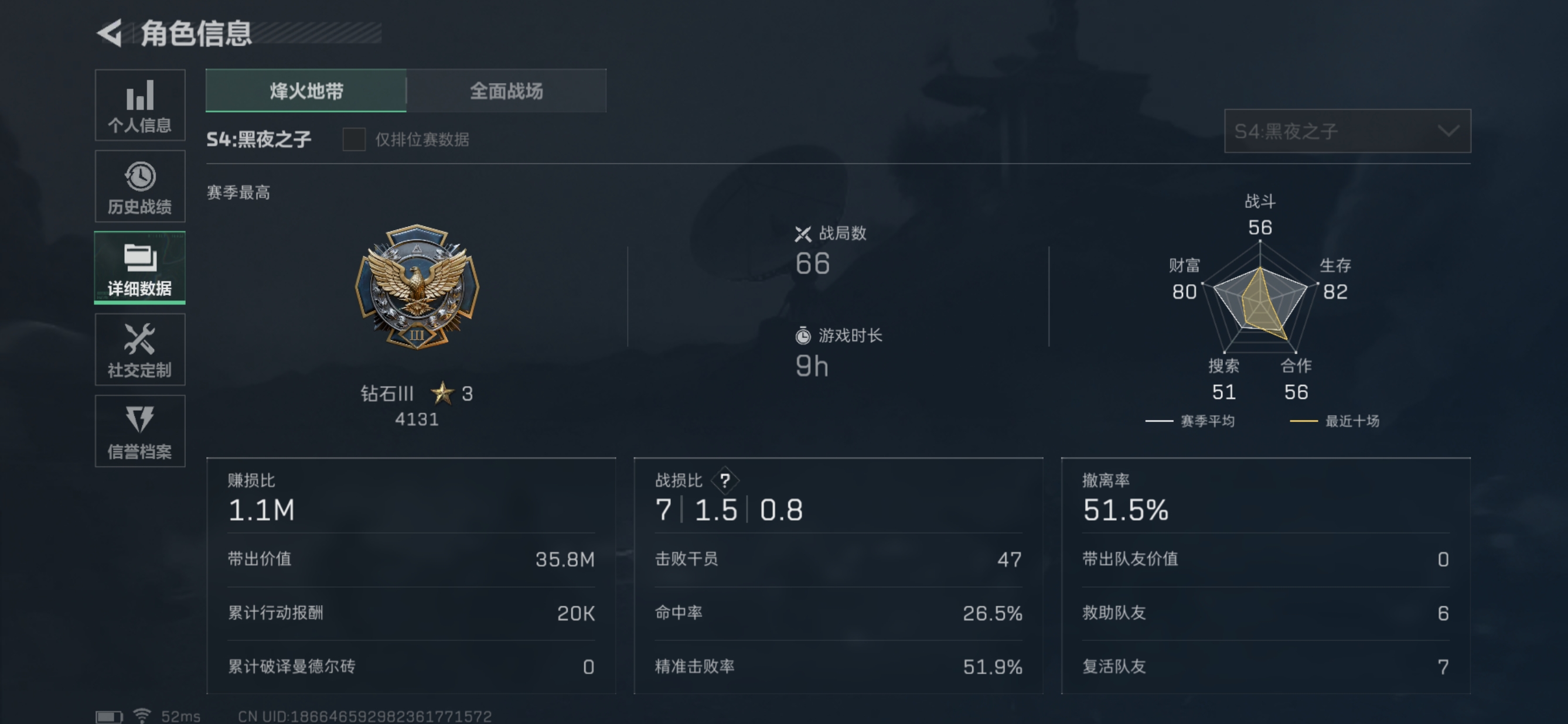 MSJ606【蚀金玫瑰捆绑包】三段互通-总价值4.1M-哈夫币3067K-烽火地带等级60-烽火地带段位：钻石III 【枪皮】 M4A1突击步枪-蚀金玫瑰 SR-25射手步枪-水墨云图 【刀皮】 黑鹰