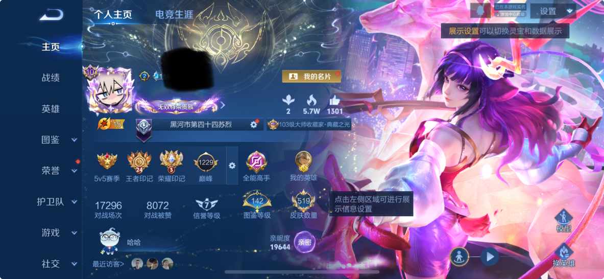 王者荣耀账号苹果QQ126英雄-519皮肤-MWZ【V10无双贵族 519皮肤 53传说 7典藏 5无双 6珍品 7星传