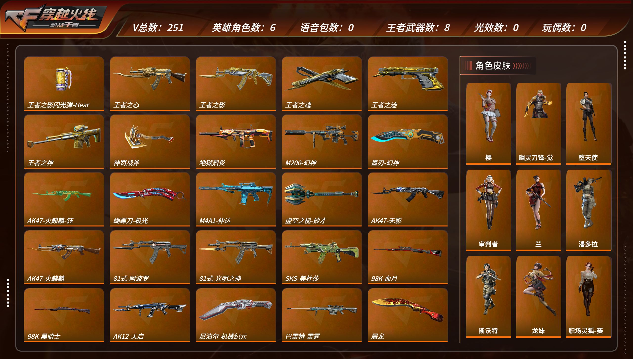 枪战王者账号安卓QQTZ2843【V6 253V 270金V 妙才套+过载 幻神套+深海猎手 王魄-HeartShot+