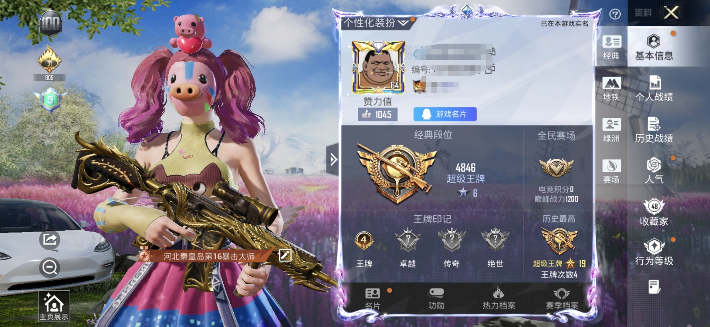 和平精英账号安卓QQ1载具-114套装-121枪皮-M【1载具4粉装3特效猪脸 小丑鱼】安卓Q-3稀有1载具4粉装3特效