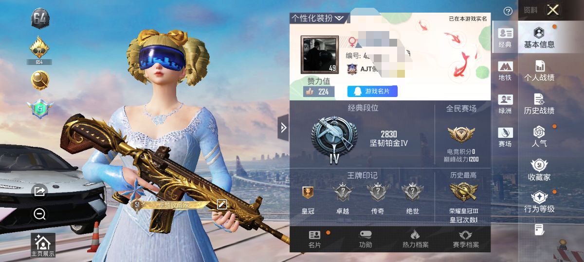 和平精英账号安卓QQM1045700【4载具9粉装5特效 梦幻火箭 雪国幻梦 巧克力三姐妹 小熊背包 洛天依 猫包】安卓