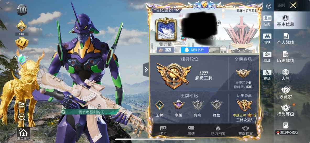 和平精英账号苹果QQ3载具-97套装-123枪皮-M【身法号3载具8粉装5特效 护世瑞兽 哥特红眼罩 深海小丑鱼 都市猎