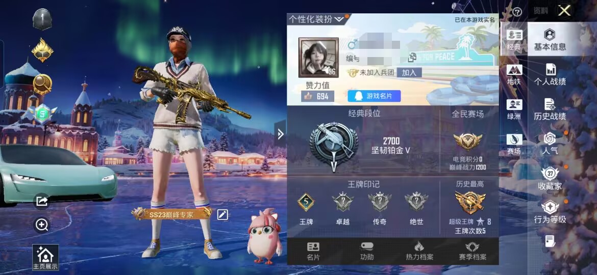 和平精英账号安卓QQM1045902【西部牛仔面罩 五爪金龙6级 萌熊背包一套 浪漫天命】5王牌印记-3特效枪-99枪皮