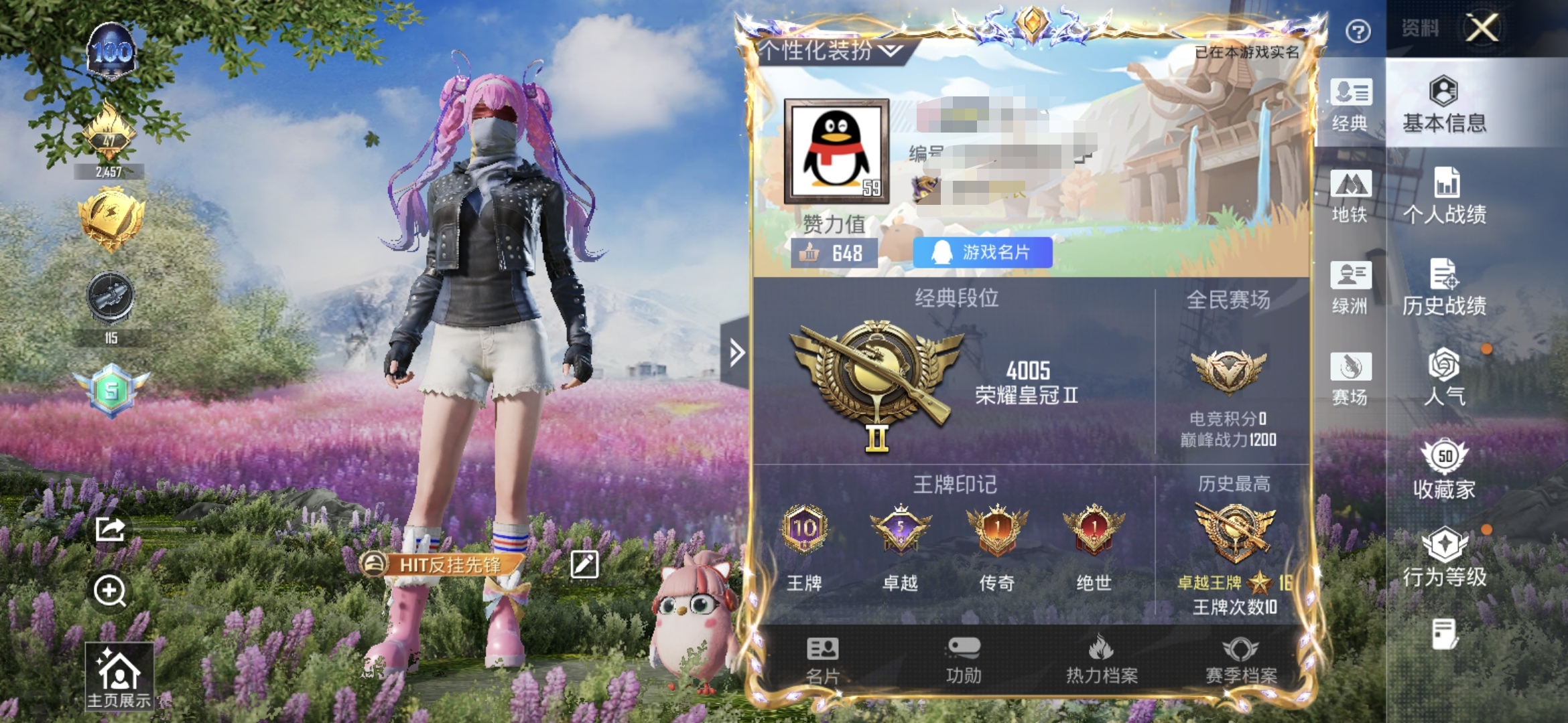 和平精英账号安卓QQ0载具-115套装-136枪皮-M【暗影哥特 都市猎人 2螳螂】10王牌印记-1粉装-5特效枪-13