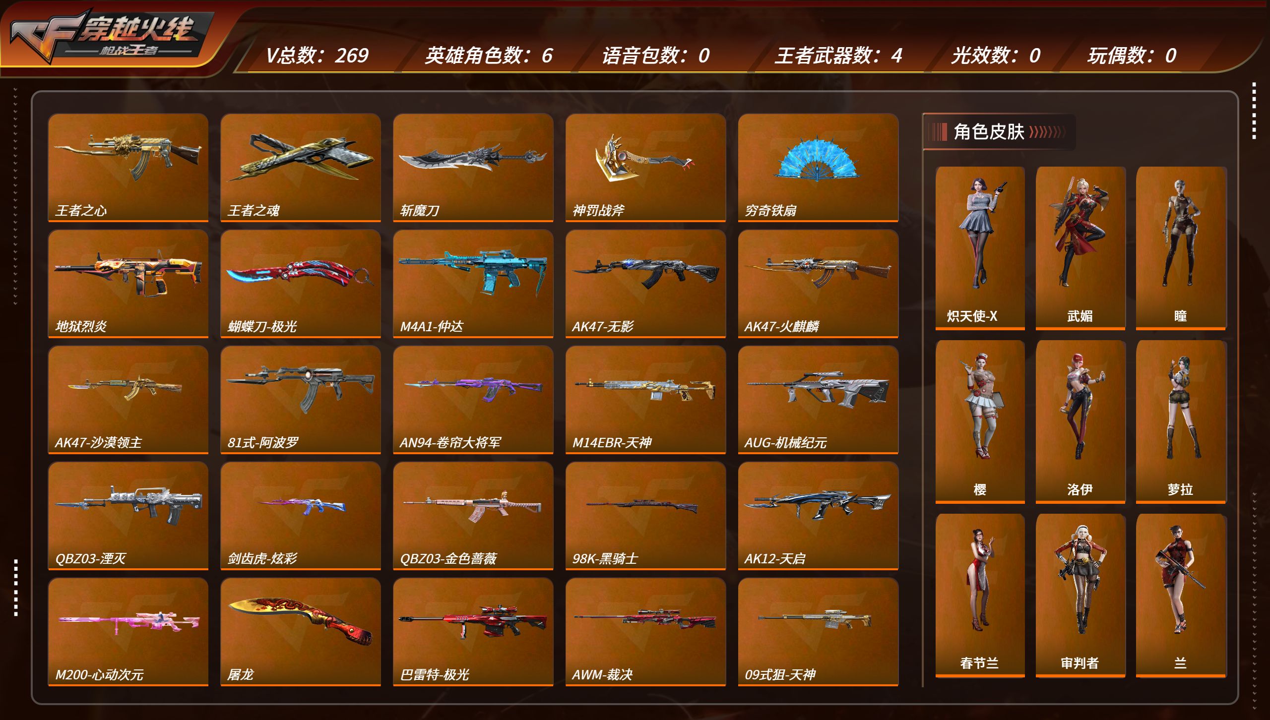 枪战王者账号安卓QQTZ2887【V2 V269 M4A1-仲达 TAC-雷暴 AN94-盖 仲康 王者之心 王者之誉 