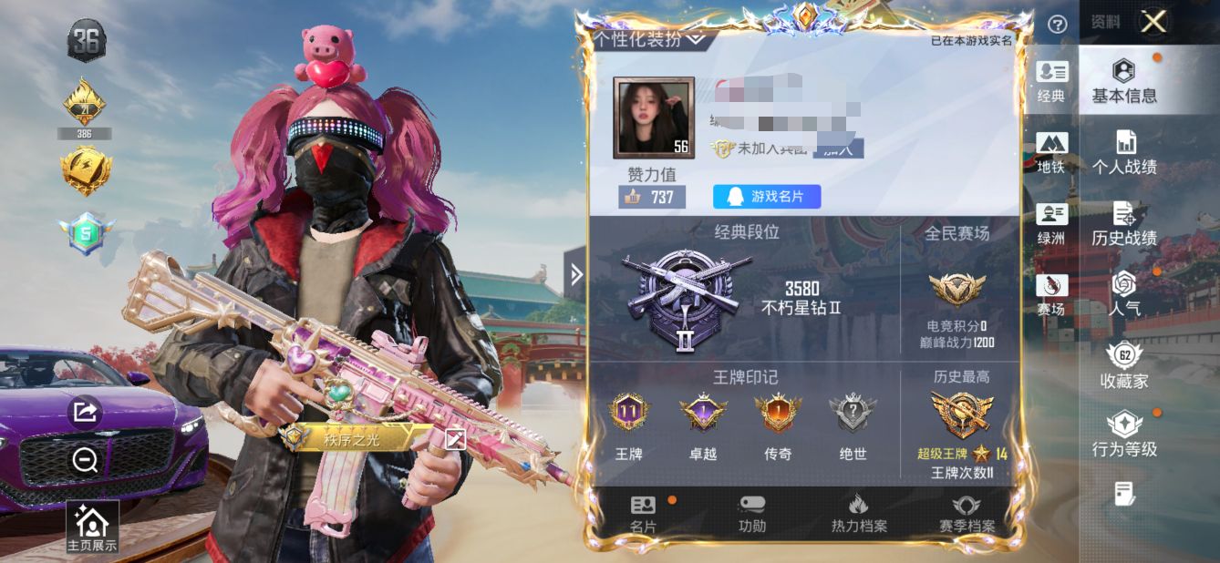 和平精英账号安卓QQ4载具-120套装-164枪皮-M【身法号 粉装9 特效7 载具4 放客游神 猪脸 暗影哥特 小丑鱼