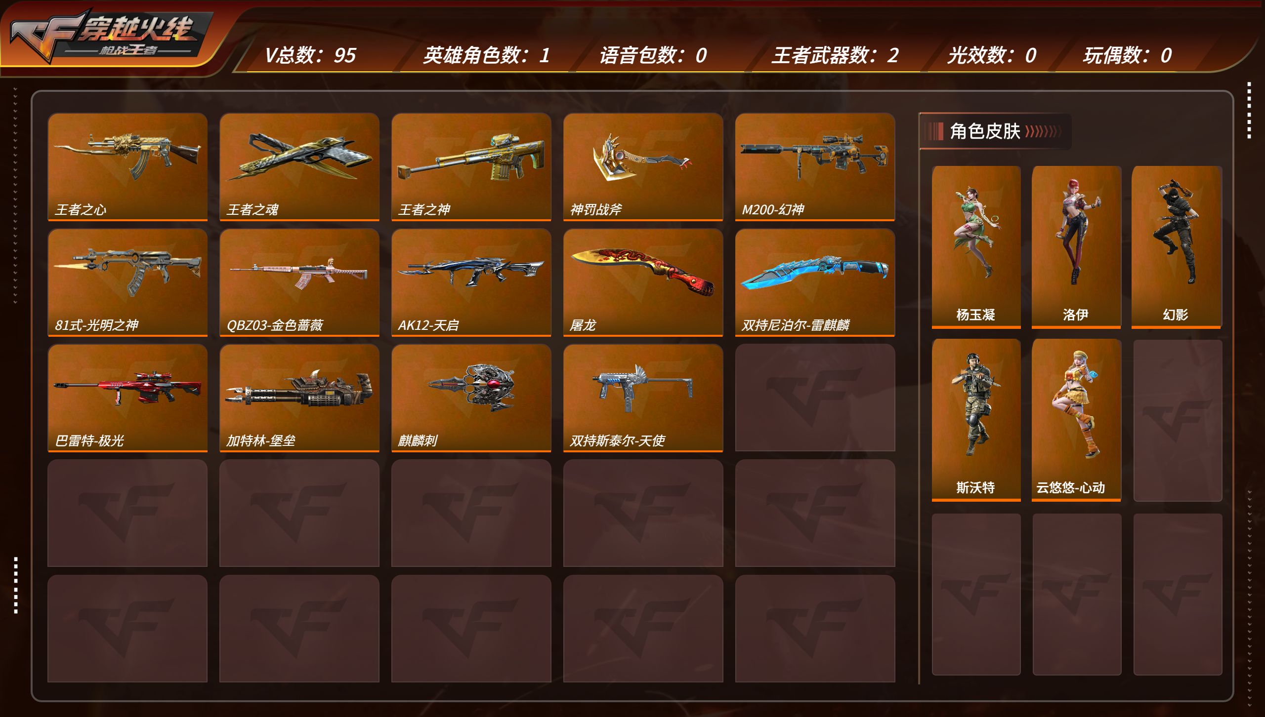 枪战王者账号安卓QQTZ2982【V2 王者之神 王者之心 M200幻神 AN94盖】【等级】82【区服】手Q-安卓【金