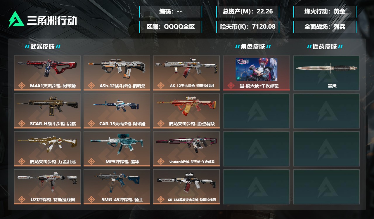 三角洲行动账号QQDSX1946+【可二次】三端互通-总价值22.26M-哈夫币7,120.08-烽火地带等级53-烽