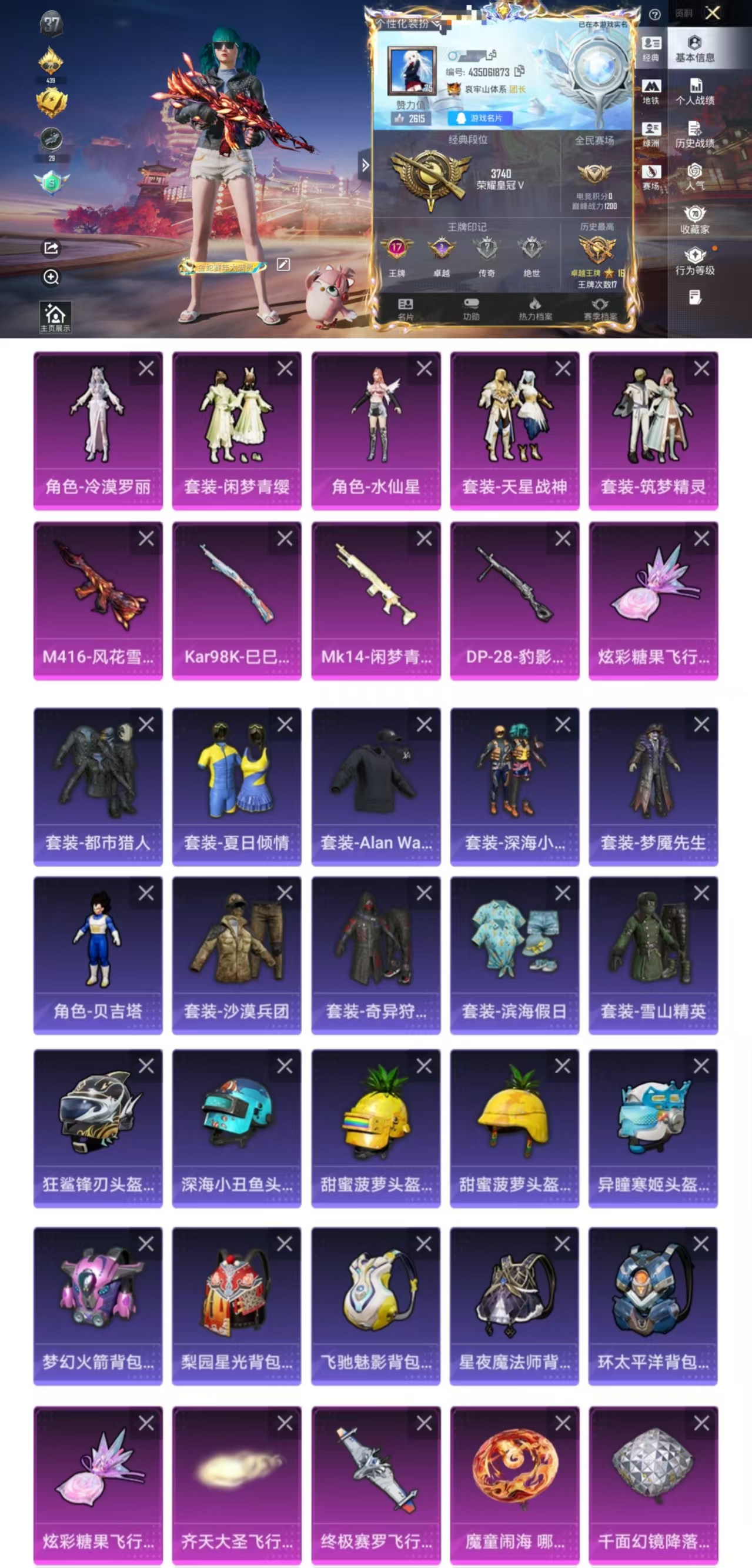 和平精英账号安卓QQ0载具-217套装-264枪皮-DYH18006【身法号5粉装-4特效枪 都市猎人,S1赛事外套,深