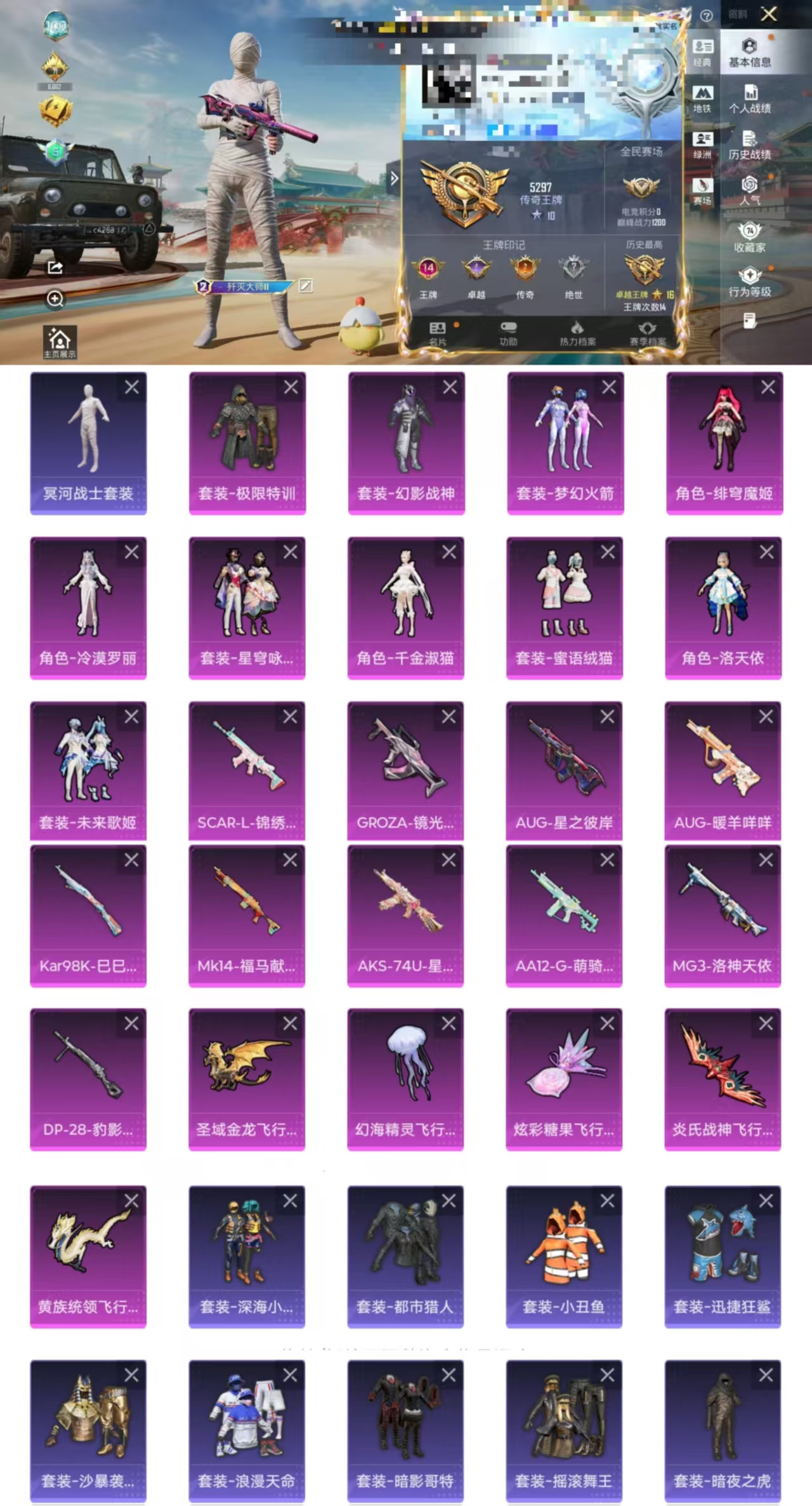 和平精英账号安卓QQDYH18107【10粉装-10特效枪 木乃伊 梦幻火箭 洛天依 深海小丑鱼 都市猎人 哥特暗影 浪